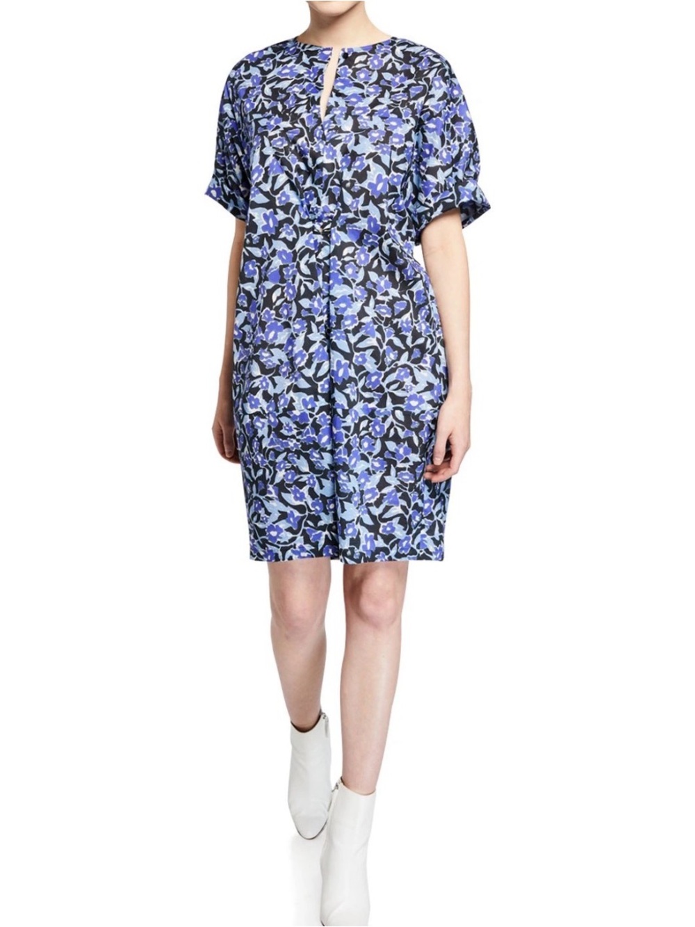 Christian Wijnants Diri Floral Cotton Dress Size 44 US 12 Blue Purple Floral